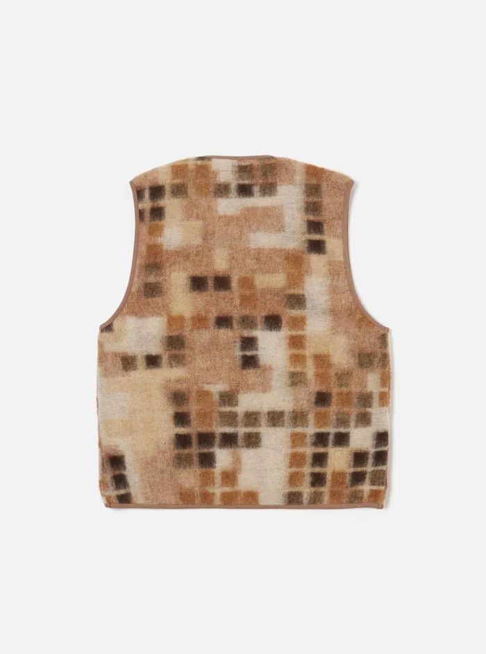 Fleece Men Universal Works Universal Works Zip Gilet In Sand Mosaic Fleece