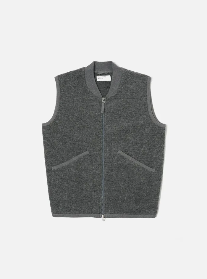 Fleece Men Universal Works Universal Works Zip Waistcoat In Grey Marl Wool Fleece