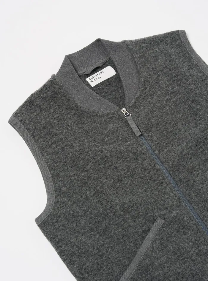 Fleece Men Universal Works Universal Works Zip Waistcoat In Grey Marl Wool Fleece