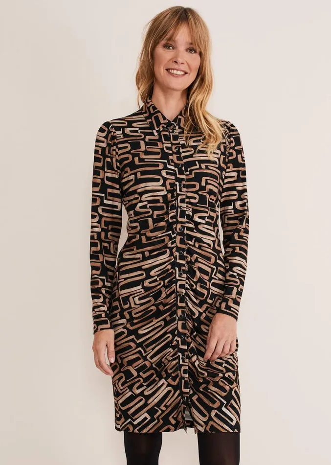 Flora Broken Lines Ruched Dress Blackcamel Women Phase Eight Dresses