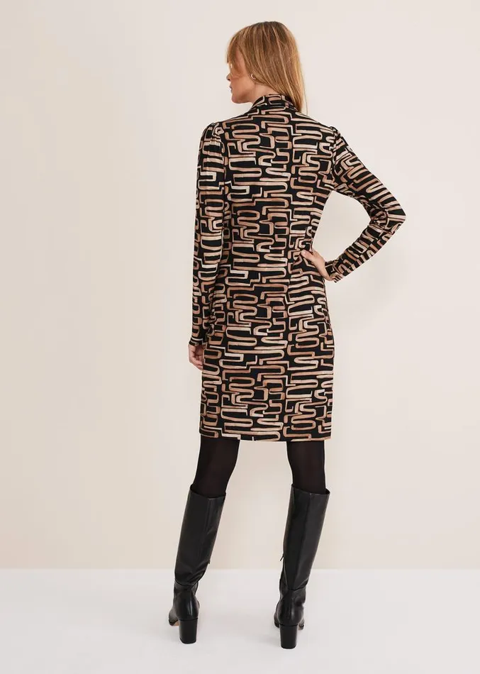 Flora Broken Lines Ruched Dress Blackcamel Women Phase Eight Dresses