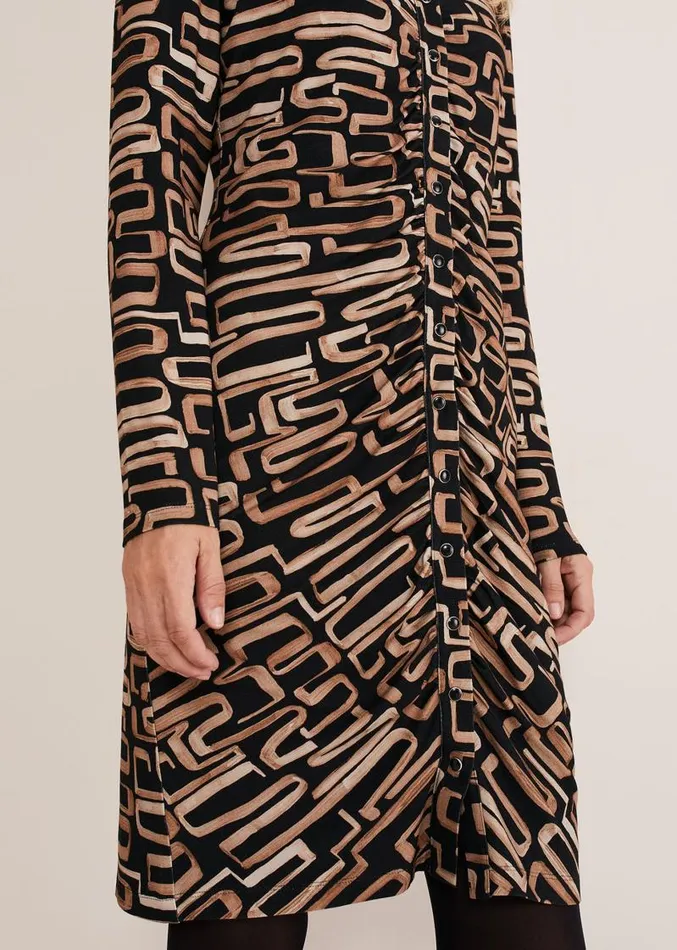 Flora Broken Lines Ruched Dress Blackcamel Women Phase Eight Dresses