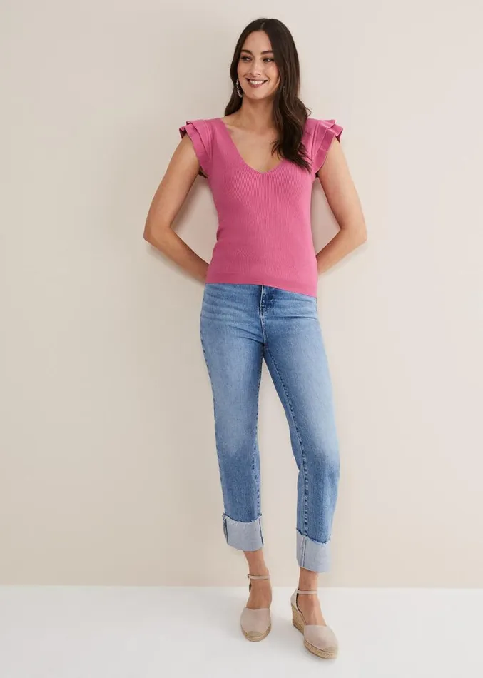Flory Frill Sleeve Vest Pink Women Phase Eight Knitwear
