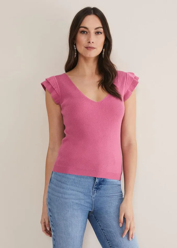 Flory Frill Sleeve Vest Pink Women Phase Eight Knitwear