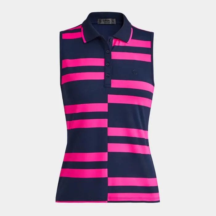 GFORE OFFSET STRIPE TECH PIQU SLEEVELESS POLO Twilight Women Polos