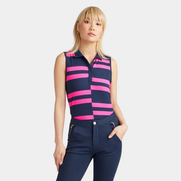GFORE OFFSET STRIPE TECH PIQU SLEEVELESS POLO Twilight Women Polos