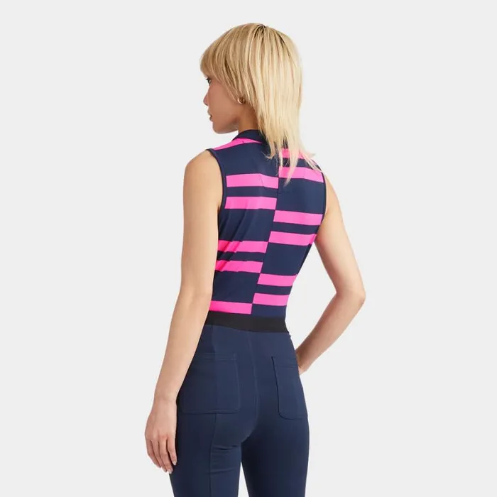 GFORE OFFSET STRIPE TECH PIQU SLEEVELESS POLO Twilight Women Polos