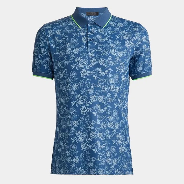 GFORE PEONY SKETCH BANDED SLEEVE TECH JERSEY POLO Slate Men Polos and Shirts