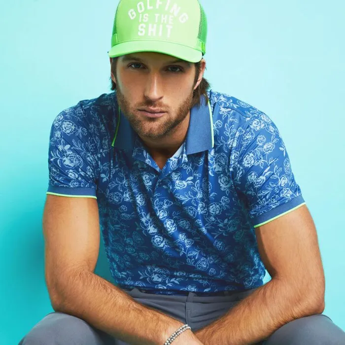 GFORE PEONY SKETCH BANDED SLEEVE TECH JERSEY POLO Slate Men Polos and Shirts
