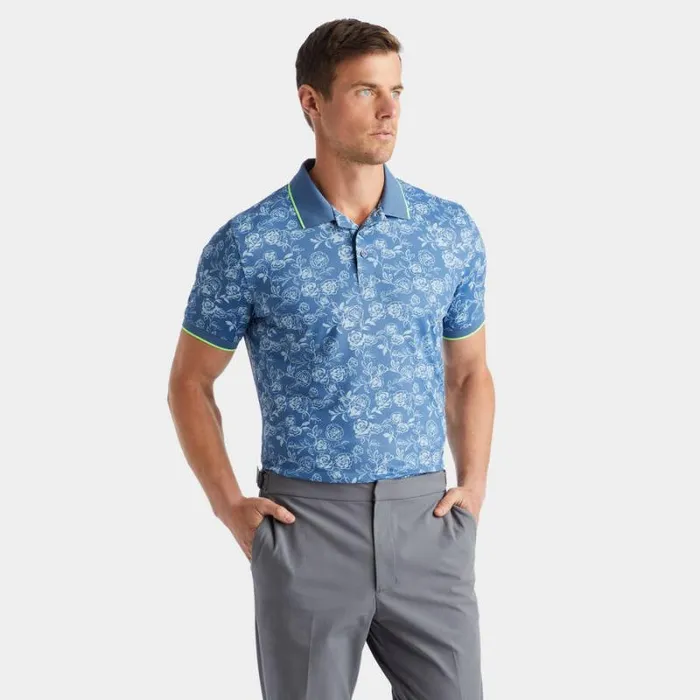 GFORE PEONY SKETCH BANDED SLEEVE TECH JERSEY POLO Slate Men Polos and Shirts
