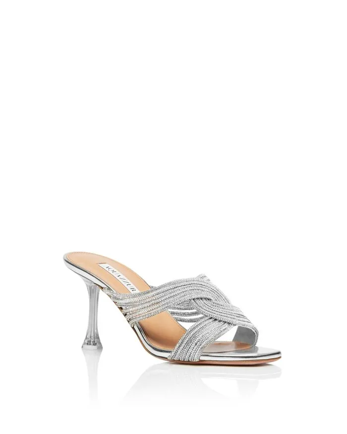 Gatsby Mule 75 Silver Women Aquazzura Sandals Gatsby Mule 75 Silver Women Aquazzura Sandals