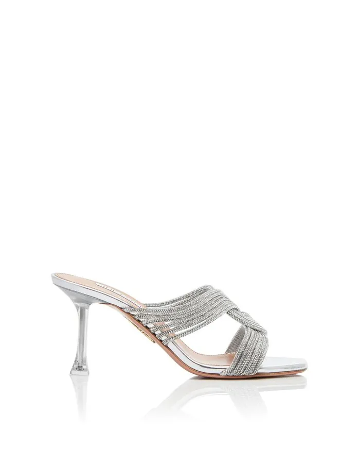 Gatsby Mule 75 Silver Women Aquazzura Sandals Gatsby Mule 75 Silver Women Aquazzura Sandals