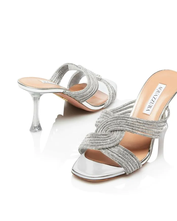 Gatsby Mule 75 Silver Women Aquazzura Sandals Gatsby Mule 75 Silver Women Aquazzura Sandals