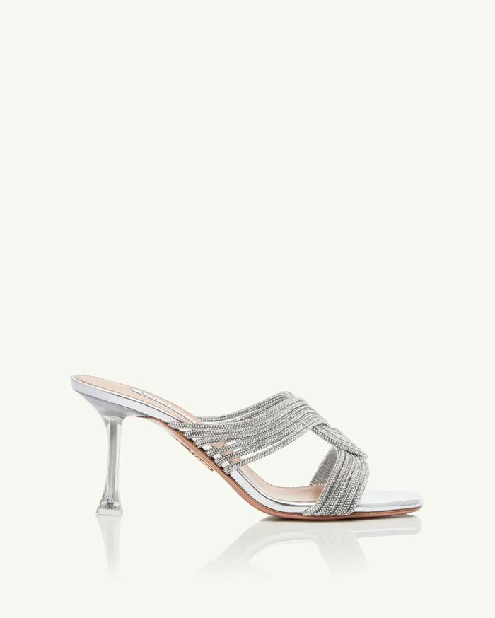Gatsby Mule 75 Silver Women Aquazzura Sandals Gatsby Mule 75 Silver Women Aquazzura Sandals