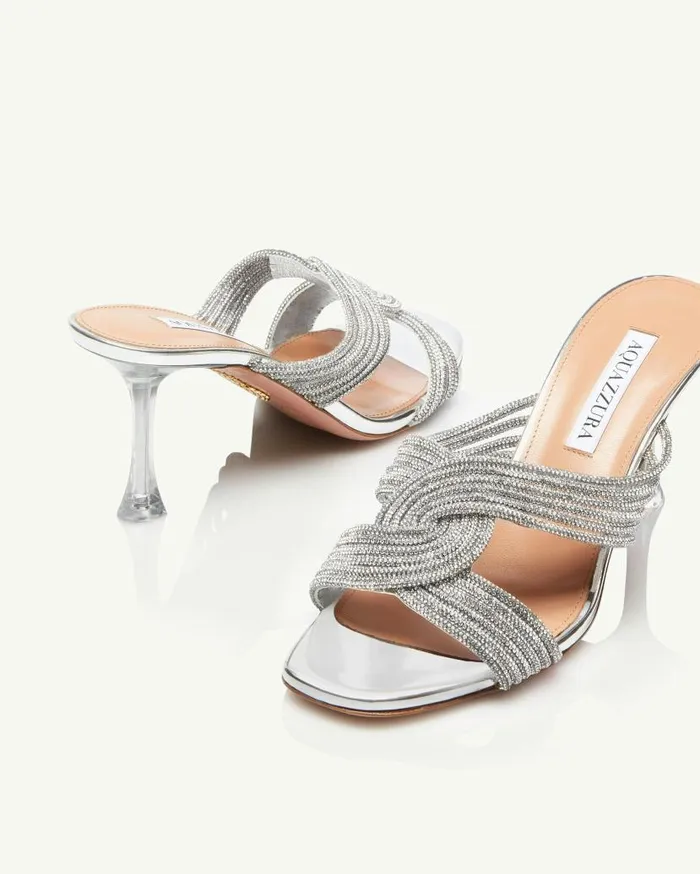 Gatsby Mule 75 Silver Women Aquazzura Sandals Gatsby Mule 75 Silver Women Aquazzura Sandals