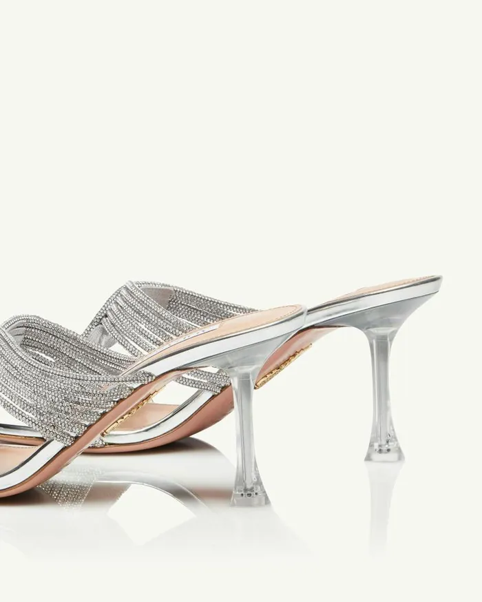 Gatsby Mule 75 Silver Women Aquazzura Sandals Gatsby Mule 75 Silver Women Aquazzura Sandals