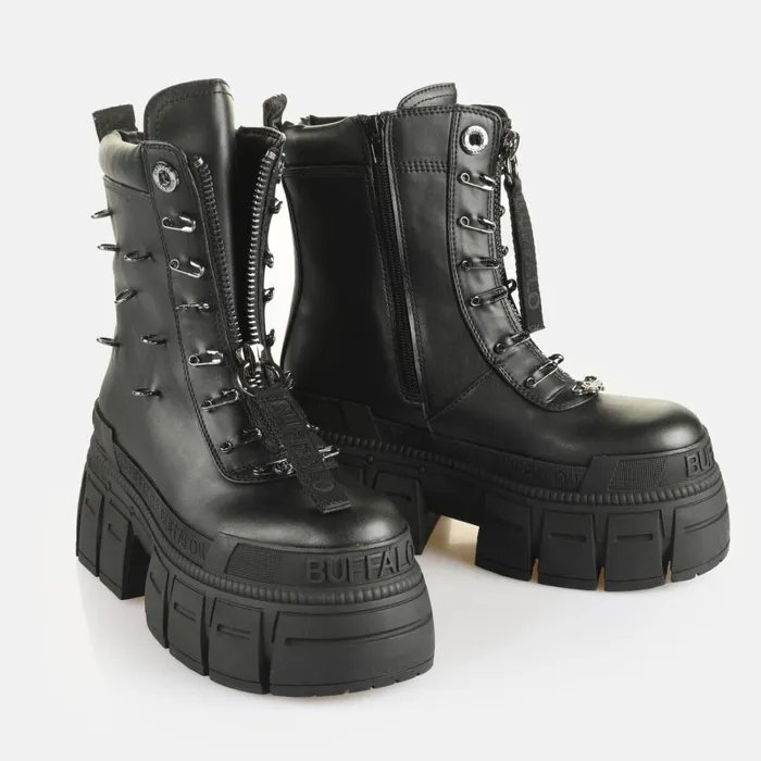 Gospher Lace Up Bike Black Buffalo Boots and AnkleBoots
