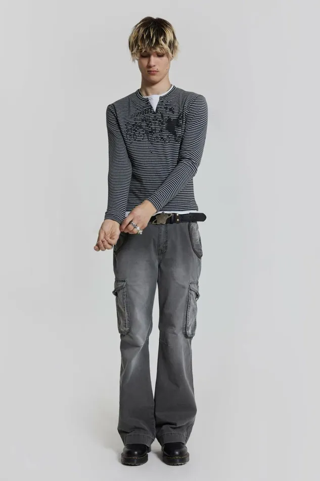 Grey Slub Denim Cargos Grey Men Jaded London Cargo Pants