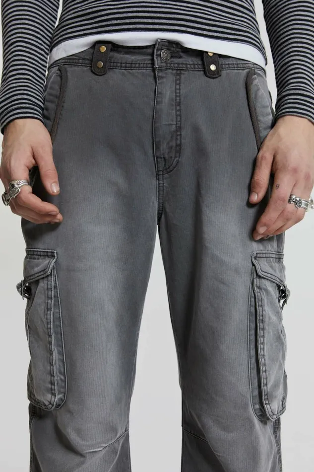 Grey Slub Denim Cargos Grey Men Jaded London Cargo Pants Grey Slub Denim Cargos Grey Men Jaded London Cargo Pants