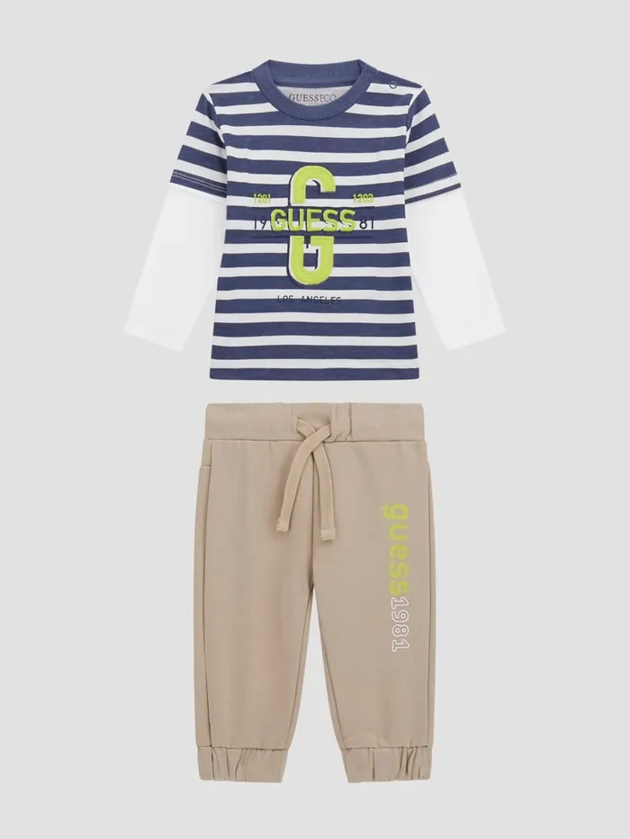 GUESS Baby Boy 0 24M Signature Tee And Pants Set 024M Blue 8211 Kids
