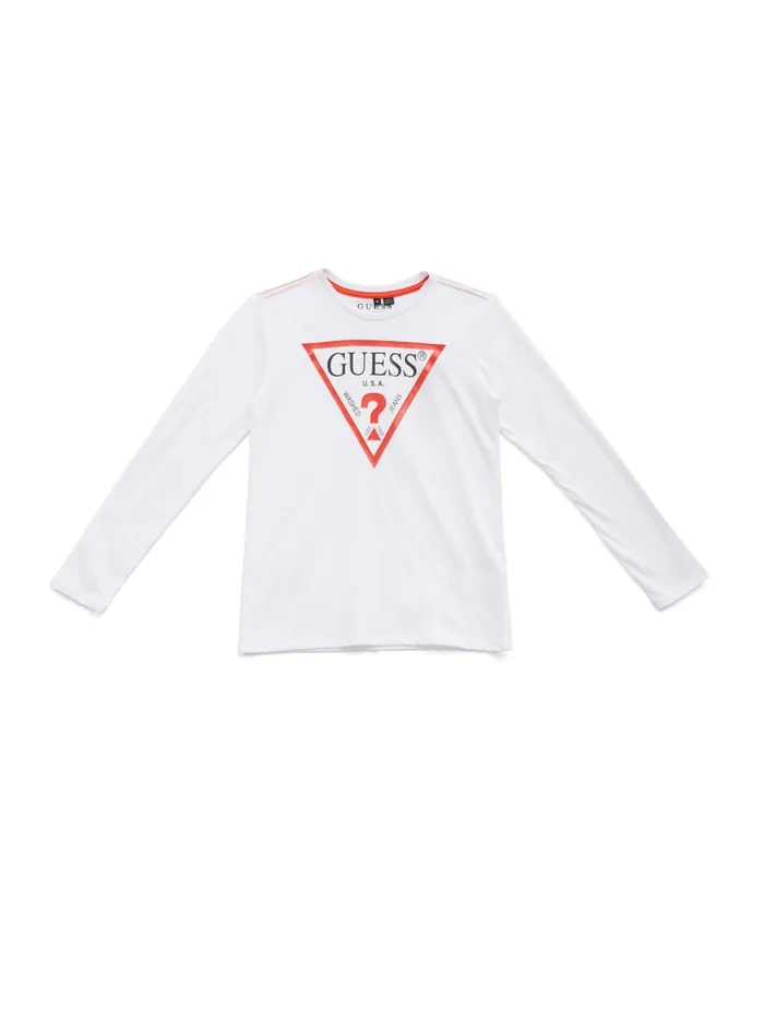 GUESS Big Boy 7 14 LongSleeve Logo Tee 714 White 8211 Kids