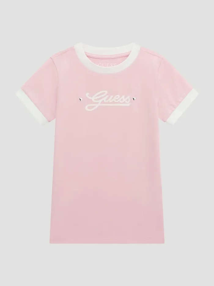 GUESS Big Girl 7 14 Eco Signature Ringer Tee 716 Pink 8211 Kids