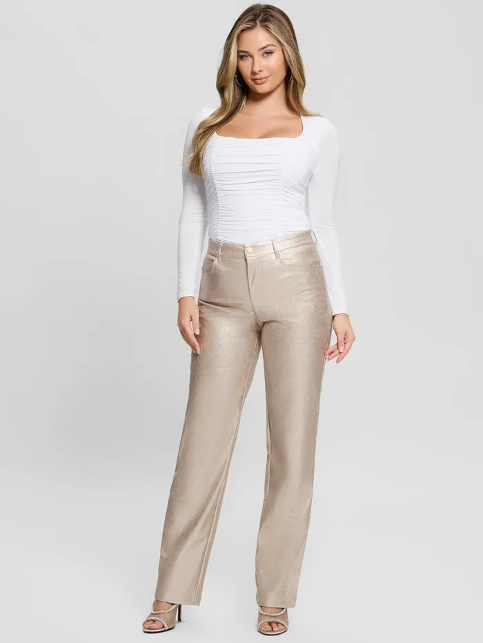 GUESS Bottoms Ambra Metallic FauxLeather Pants Gold 8211 Women