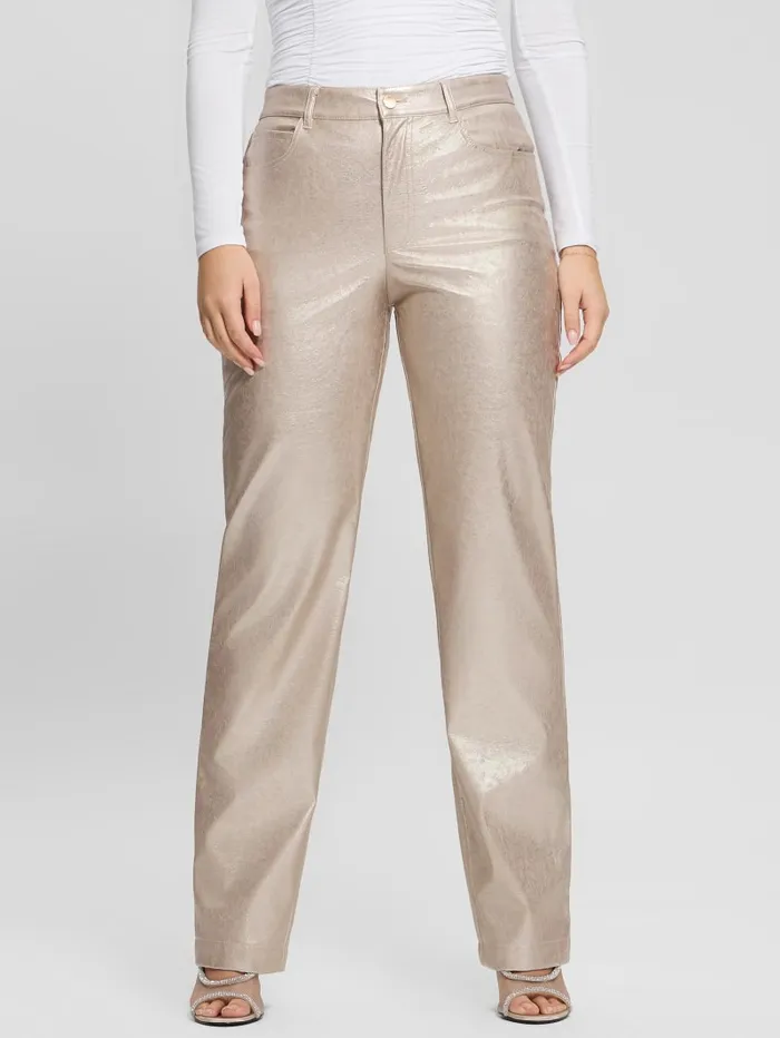 GUESS Bottoms Ambra Metallic FauxLeather Pants Gold 8211 Women