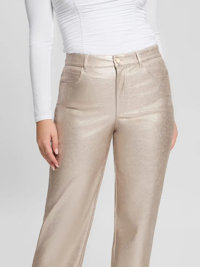 GUESS Bottoms Ambra Metallic FauxLeather Pants Gold 8211 Women