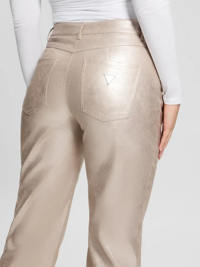 GUESS Bottoms Ambra Metallic FauxLeather Pants Gold 8211 Women