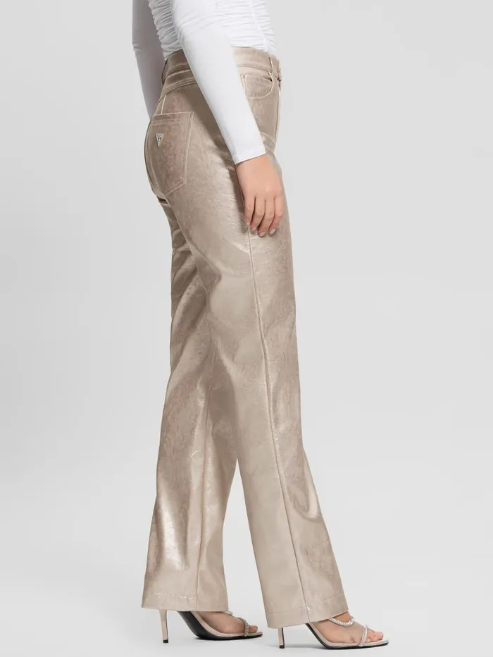 GUESS Bottoms Ambra Metallic FauxLeather Pants Gold 8211 Women