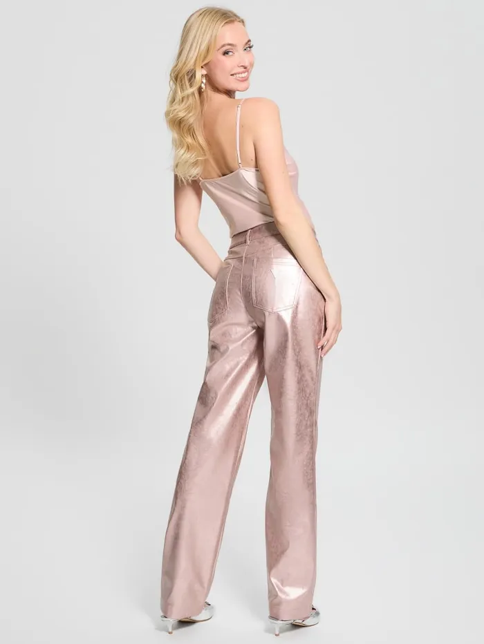 GUESS Bottoms Ambra Metallic FauxLeather Pants Gold 8211 Women