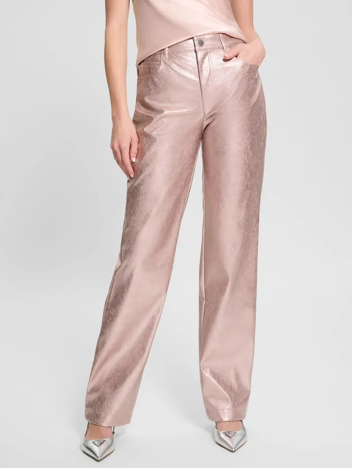 GUESS Bottoms Ambra Metallic FauxLeather Pants Gold 8211 Women