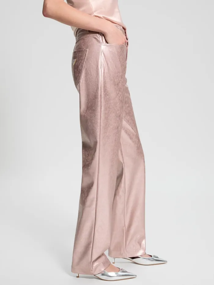 GUESS Bottoms Ambra Metallic FauxLeather Pants Gold 8211 Women