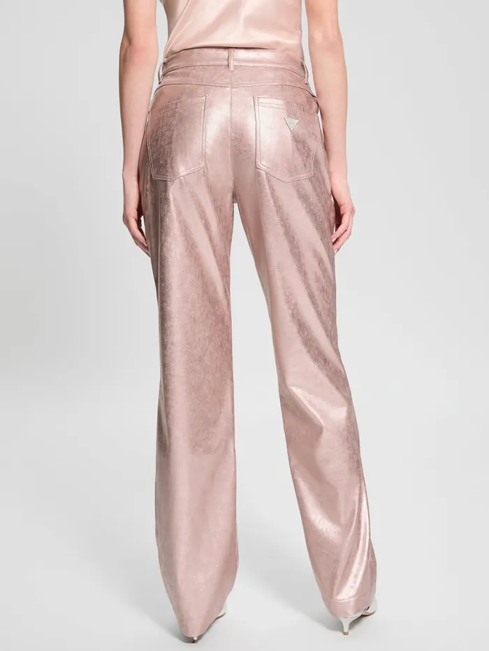 GUESS Bottoms Ambra Metallic FauxLeather Pants Gold 8211 Women