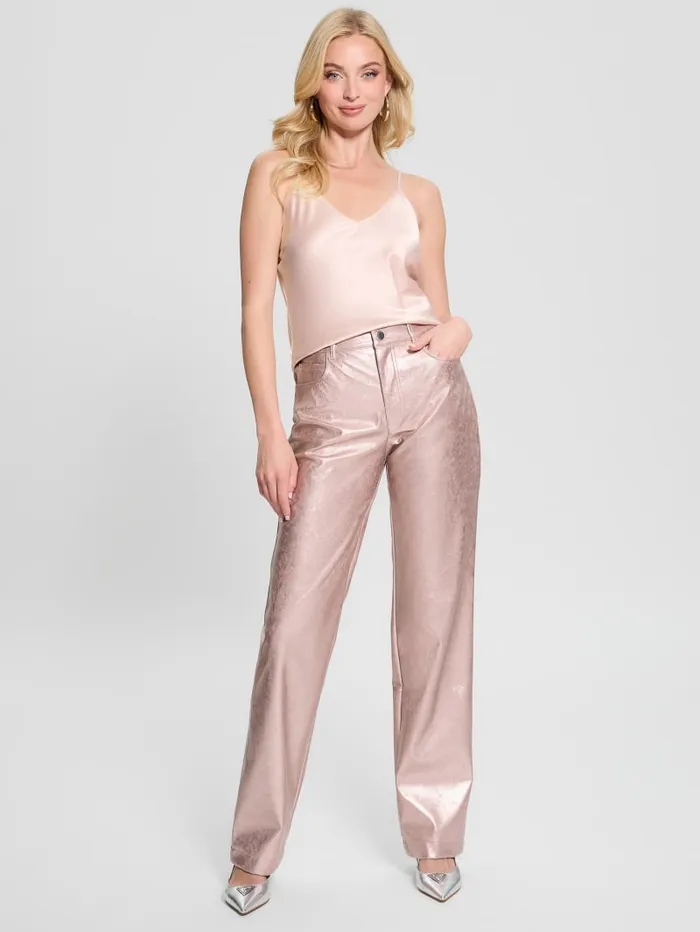 GUESS Bottoms Ambra Metallic FauxLeather Pants Gold 8211 Women