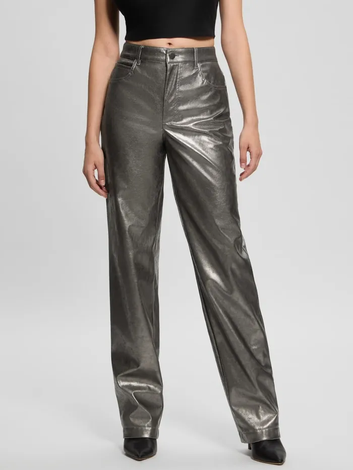 GUESS Bottoms Ambra Metallic FauxLeather Pants Gold 8211 Women