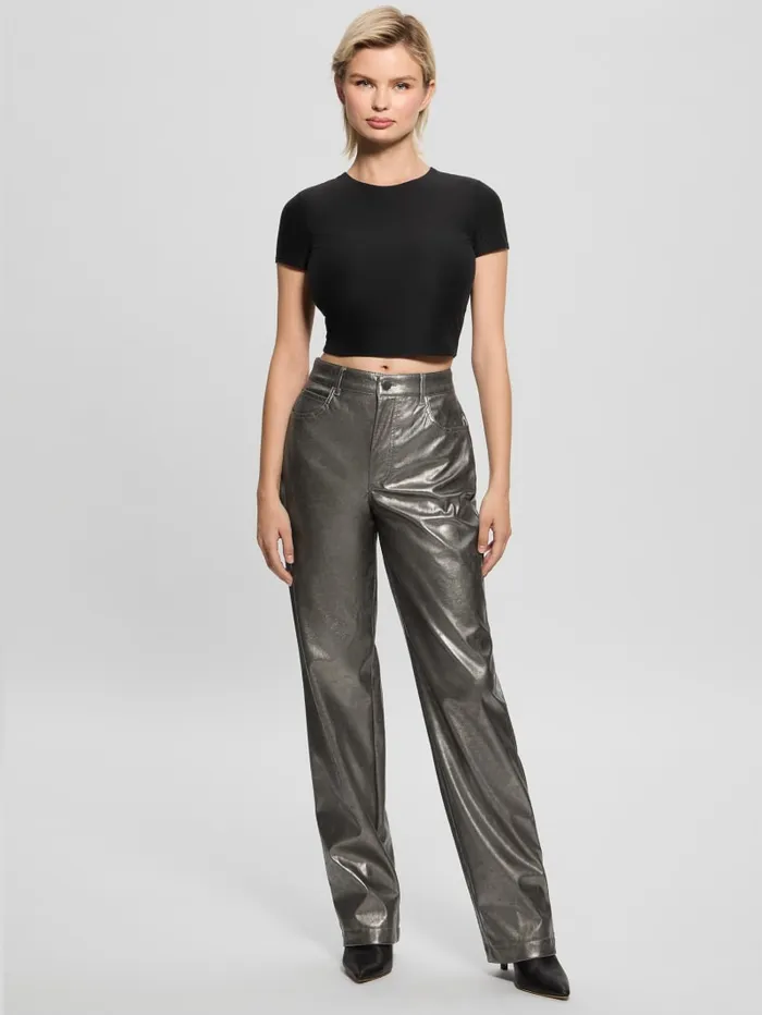 GUESS Bottoms Ambra Metallic FauxLeather Pants Gold 8211 Women