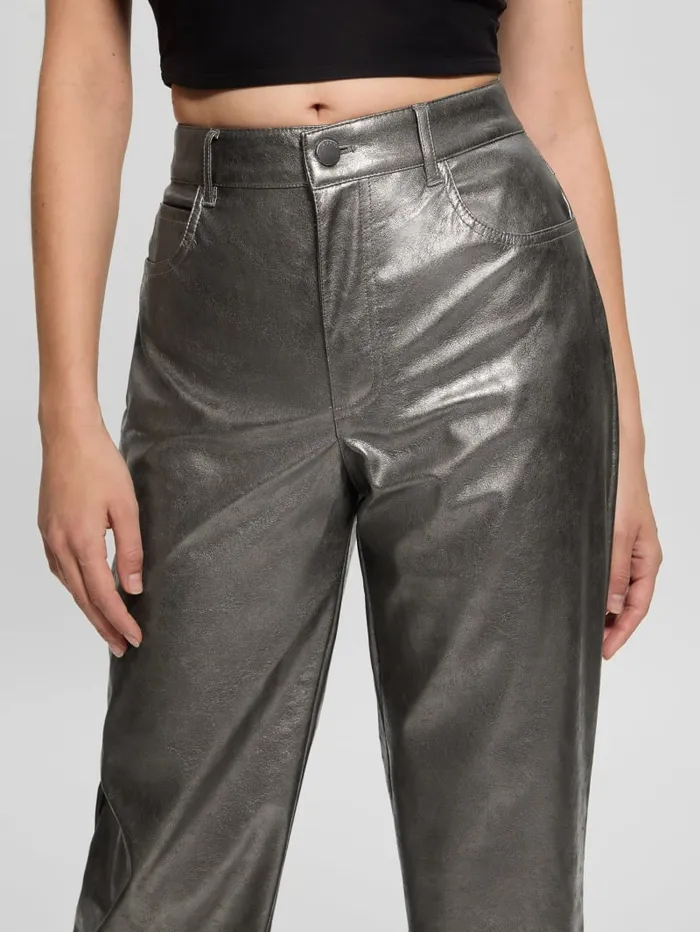 GUESS Bottoms Ambra Metallic FauxLeather Pants Gold 8211 Women