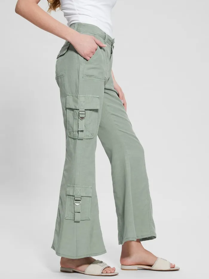 GUESS Bottoms Clay Linen Cargo Pants Green 8211 Women