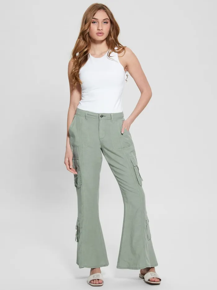 GUESS Bottoms Clay Linen Cargo Pants Green 8211 Women