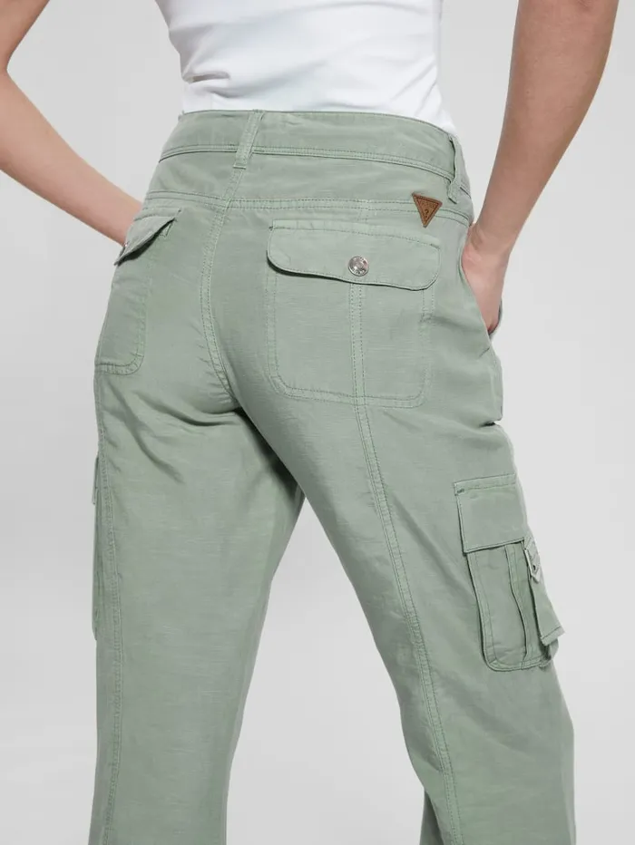 GUESS Bottoms Clay Linen Cargo Pants Green 8211 Women