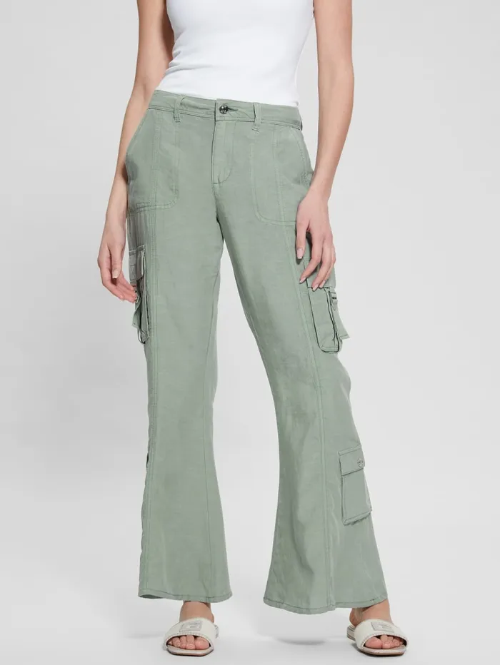 GUESS Bottoms Clay Linen Cargo Pants Green 8211 Women