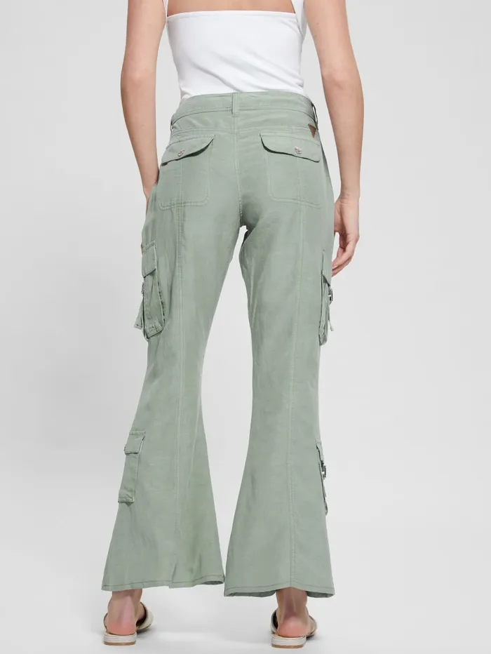 GUESS Bottoms Clay Linen Cargo Pants Green 8211 Women