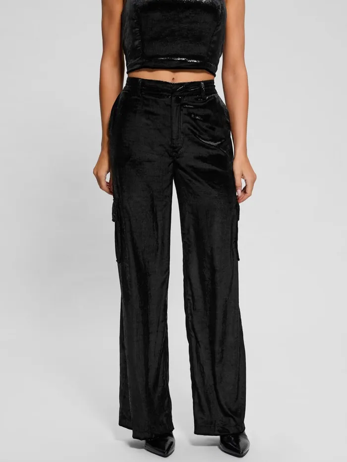 GUESS Bottoms Jolie Velvet Cargo Pants Black 8211 Women