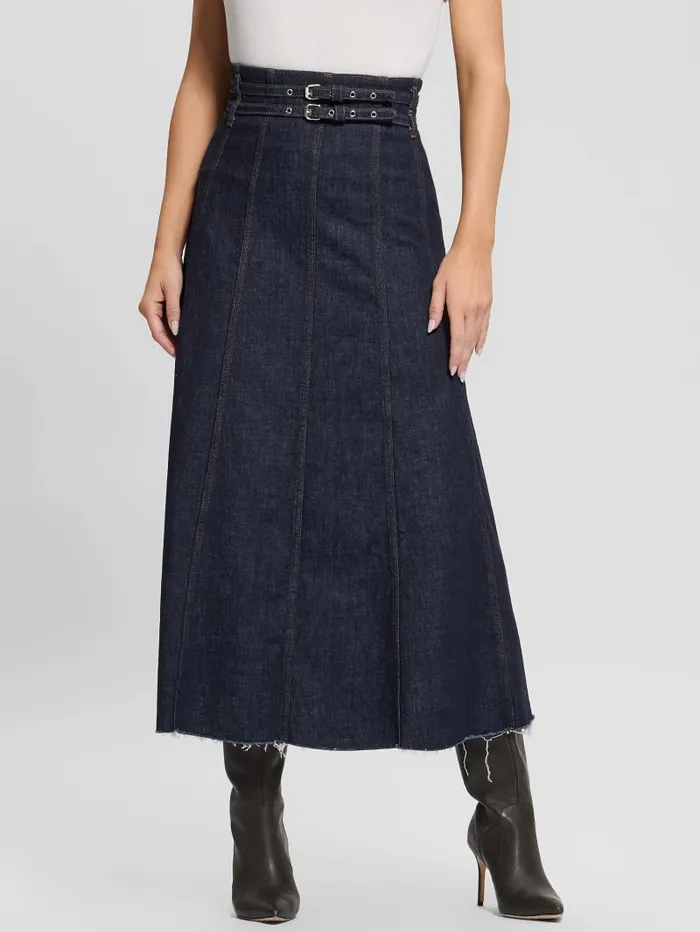 GUESS Bottoms Pam Belted Midi Denim Skirt Blue 8211 Women