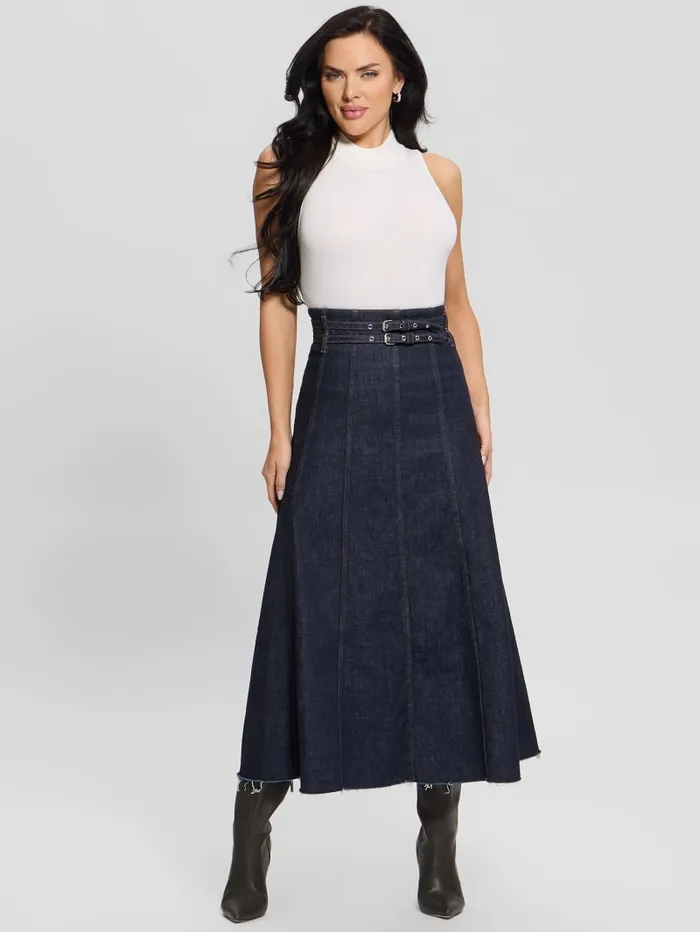 GUESS Bottoms Pam Belted Midi Denim Skirt Blue 8211 Women