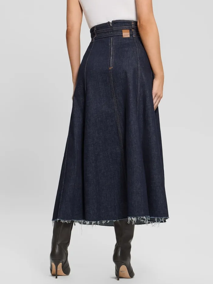 GUESS Bottoms Pam Belted Midi Denim Skirt Blue 8211 Women