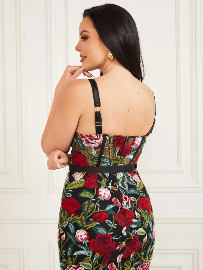 GUESS Dresses and Jumpsuits Embroidered Floral Corset Dress Black 8211 Women