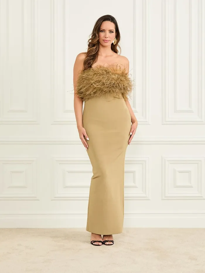 GUESS Dresses and Jumpsuits Evita Feather Bandage Gown Beige 8211 Women